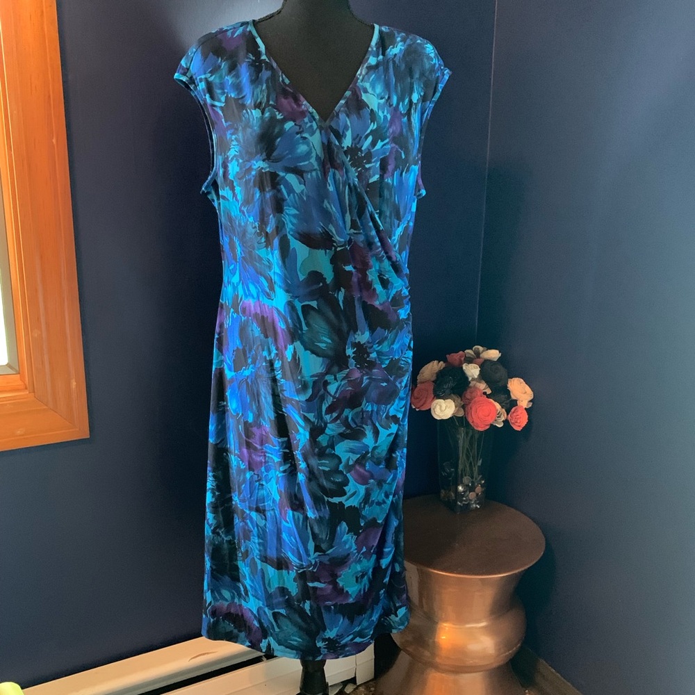 NWT Chaps watercolor floral bodycon wrap dress 16W